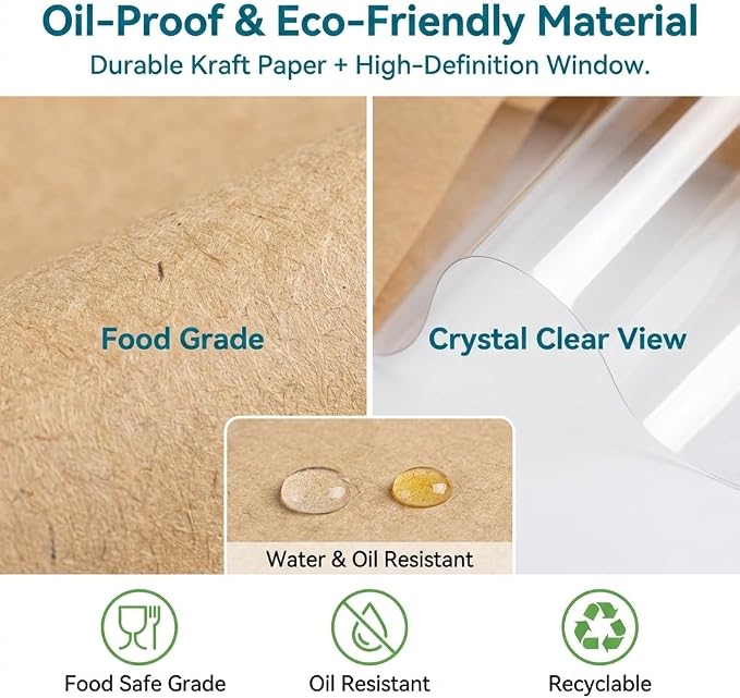 100 Pack Eco-Friendly Kraft Paper Bakery Bags with Clear Window, Reusable Tin Tie Tab Lock for Sealed Freshness, Baked Goods Packaging for Gifting and Bake Sale Small(5.1 * 11 * 3.9Inches) - Image 5