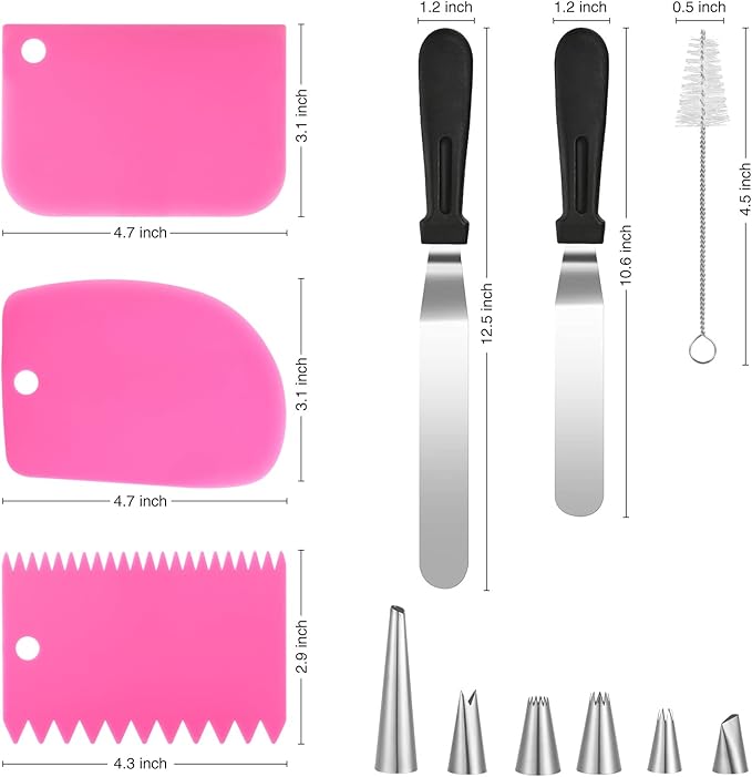 Icing Decoration Gun Set, Stainless Steel Dessert Decorating Syringe Set, Cupcake Frosting Filling Injector with 6 Icing Nozzles, 3 Cream Scraper, 2 Offset Spatula, 2 Nozzle Brush for Kitchen Baking
