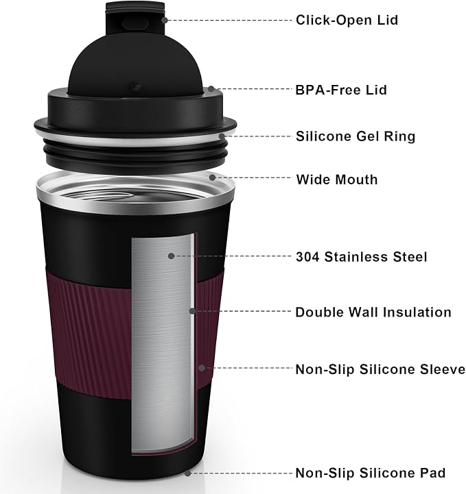 KETIEE Travel Mug 12oz, Insulated Coffee Mug with Leakproof Lid, Travel Coffee Mug Vacuum Stainless Steel Double Walled Reusable Coffee Cup for Hot and Iced Coffee Tea Water - Image 3