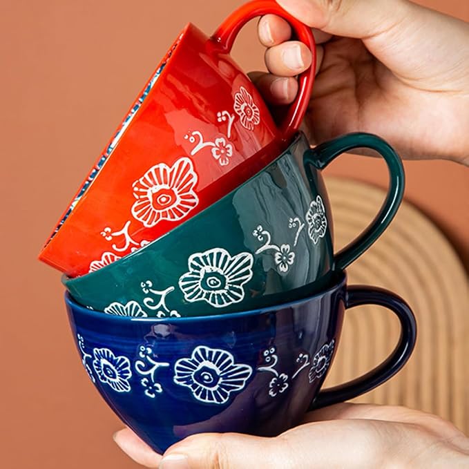 Bohemian Hand-Painted Ceramic Mug, 15 Oz Large Coffee Cup for Milk, Tea, and Breakfast, Dishwasher & Microwave Safe Artisan Cup, Mug Green-A - Image 6
