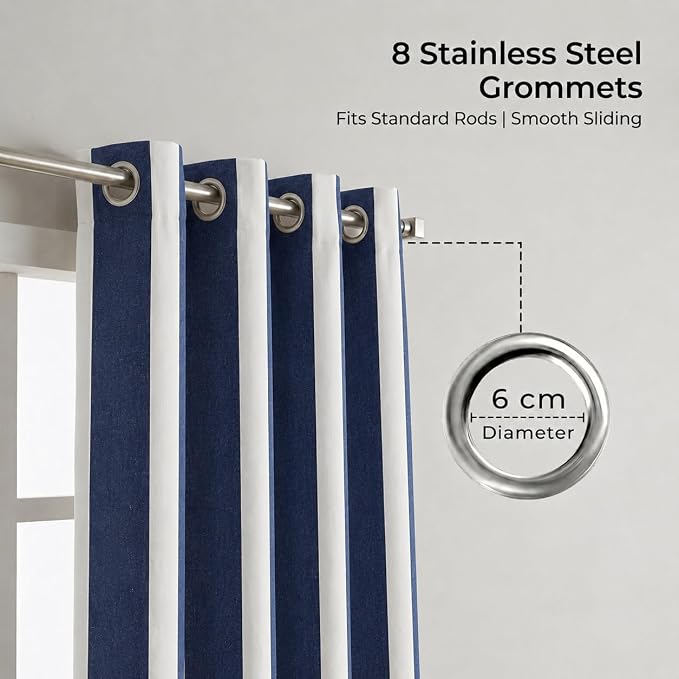 Urban Villa Cotton Grommet Curtains 50x96 (2 Panels) Blue White Stripes - Image 4