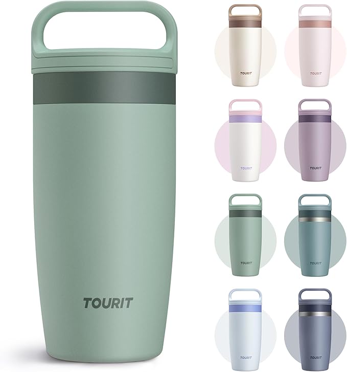 TOURIT Travel Coffee Mug 16 oz,Leakproof 2-Part Lid Tumbler,Grayish Green | Coffee Tumbler Cup, Insulated Stainless Steel Travel Mug, Dishwasher Safe Reusable Water Bottle, BPA-Free Coffee Mug by TOURIT