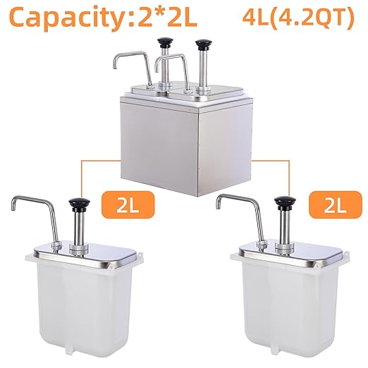 6.34 Quart Ketchup Pump Dispenser,Condiment Dispenser Pump, Large Capacity Detachable Leak-Proof Design for Sauce, Honey, Syrup,Soy Sauce,Mustard,Cheese (3 pumphead, 2.11 QT Each)