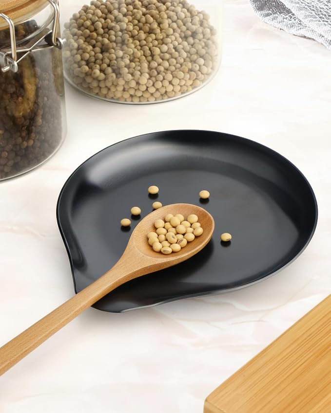 VanlonPro Stainless Steel Spoon Rest, Spatula Ladle Holder, Stainless Steel Utensil Spoon Rest Holder, Brushed Finish, Dishwasher Safe 5.9 x 5.1 Inch (Round Black 1PC) - Image 6