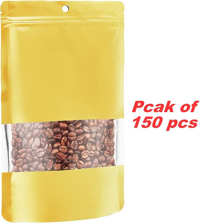 150 Pack Stand up Matte Metallic Storage Bags with Clear Front Window Heat-Sealable Resealable Solid Color Pouches for Food Storage Containers Organizer(Gold,7.9 * 11.8 inch,Pack of 150) - Image 7