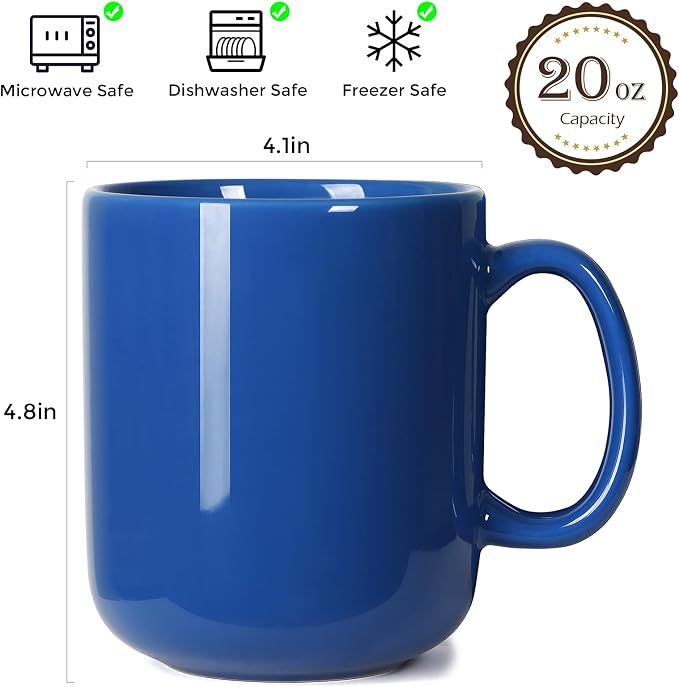 20 OZ Large Coffee Mug, M016 Ceramic Big Tea Cup with Handle for Dad Men, Blue - Image 5