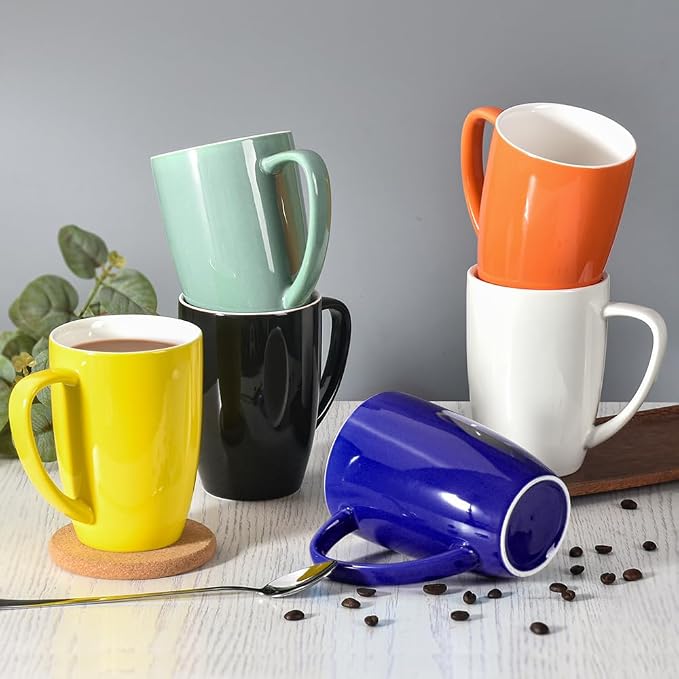 homEdge Porcelain Mug Set, 16 Ounces Cup for Tea, Latte, Mocha, Hot Chocolate, Set of 6, Yellow - Image 4