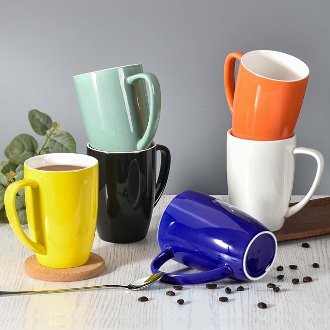 homEdge Porcelain Mug Set, 16 Ounces Cup for Tea, Latte, Mocha, Hot Chocolate, Set of 6, Turquoise - Image 5