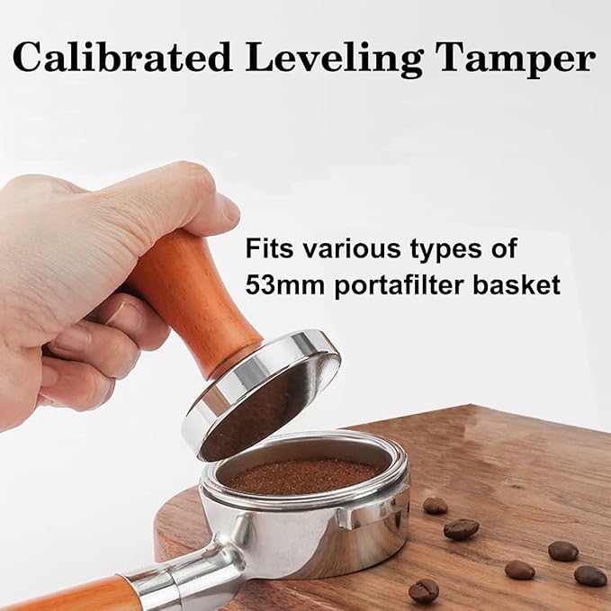53mm Espresso Accessories Kit, Wooden Handle Espresso Tamper, WDT Tool, Puck Screen and Dosing Funnel Set Fits Delonghi 53 mm Espresso Coffee Machines and Portafilter, Barista Tools