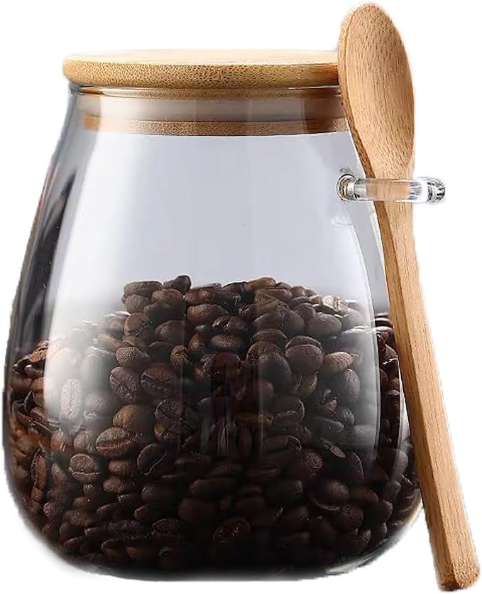 CNWSGEM Sugar Bowls Sugar Container 25.36 FL OZ Glass Coffee Canister Airtight Food Storage Jar with Lid and Spoon Candy Jar Coffee Bar Accessories Storage Beans Powder (Round) by Unknown