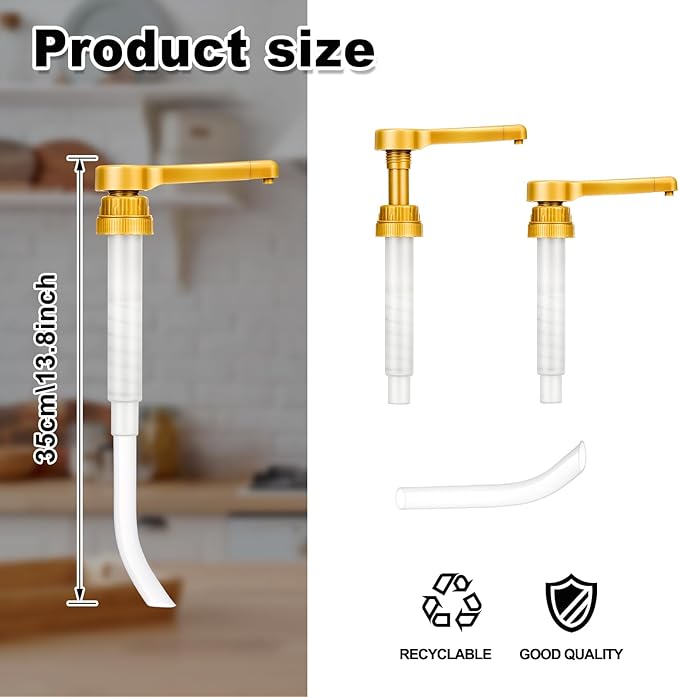 Tanlade 3 Pcs Coffee Syrup Pump Dispenser Sauce Dispenser Pumps for Syrup Bottles 64 Oz, Gold