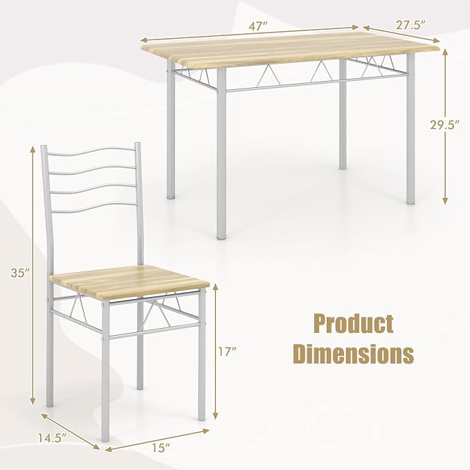 Giantex 47-inches Dining Table Set for 4, Rectangular Kitchen Table with 4 Dining Chairs, Metal Frame, 5-Piece Space-Saving Dinette Set for Small Space, Dinner, Breakfast Nook, Apartment, Natural - Image 9