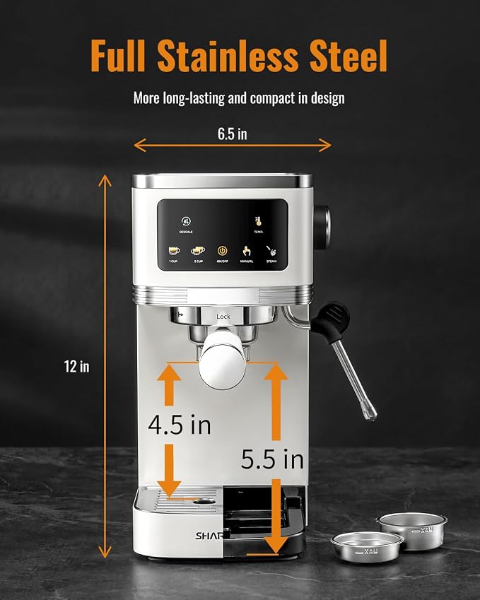 SHARDOR Espresso Machine 20 Bar, Professional Espresso Machine with Milk Frother and Touchscreen, Expresso Coffee Machines with Adjustable Temperature,for Cappuccino, Latte, Stainless Steel, White - Image 7