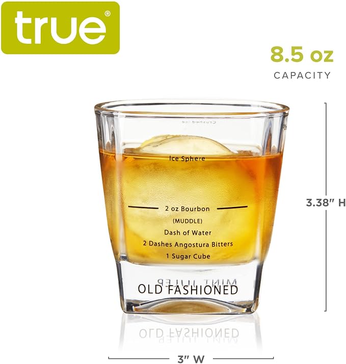 True Cocktail Rocks Glasses with Recipes for Old Fashioned, Mojito, Mint Julep & Caipirinha, Old Fashioned Glasses, Bar Glassware, 8.5 oz, Set of 4 - Image 3