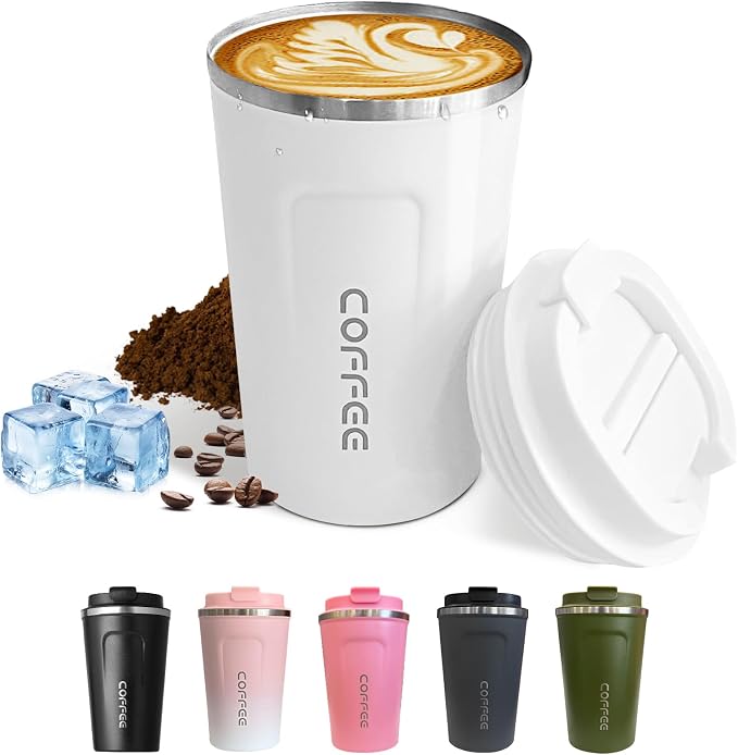 SPLMIFA Travel Coffee Mugs Leak-Proof, Reusable Coffee Cups with Lids, Stainless Steel Vacuum Insulated Coffee Tumblers, Thermal Insulation Cups for Men and Women Hot & Cold Drinks(2nd-White, 17OZ) by SPLMIFA