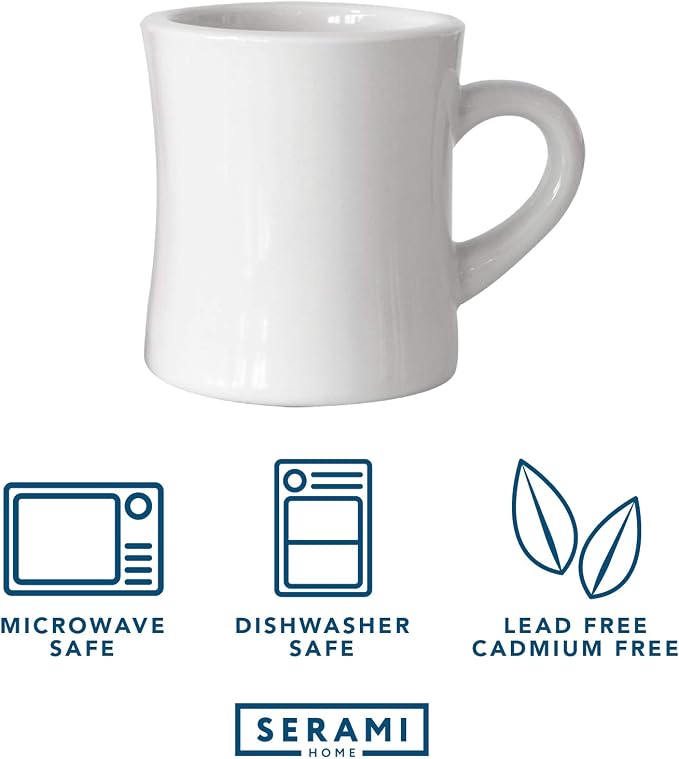 Serami Original 11oz White Diner Coffee Mug Set - Ceramic Mugs Great for Kitchen Set, Travel, and Hot Tea, Retro Waffle House Farmhouse Mug with Handle, Heavy Duty Coffee Cups (4 Pack) - Image 4