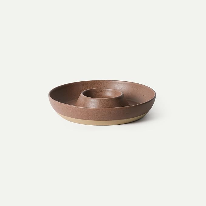 Mora Ceramic Chips and Dip Serving Tray: Large Divided Party Bowl Set for Chips & Salsa, Veggies & Dip, Fruit, Snacks, Entertaining, Hosting, etc. Minimalist Design for the Modern Hostess - Terracotta by MORA