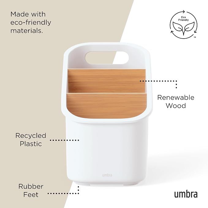 Umbra Bellwood Utensil Holder, Kitchen Storage Organizer, White/Natural | Three tier compartments, removable dividers, compact countertop fit, recycled plastic - Image 5