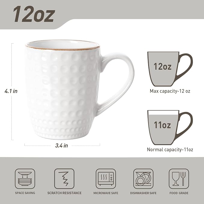 famiware Coffee Mugs Sets for 4, 12 oz Mug Set, Coffee Cups with Handle for Coffee, Tea, Cocoa and Milk, Microwave and Dishwasher Safe, White Circle (Pack of 2) - Image 3
