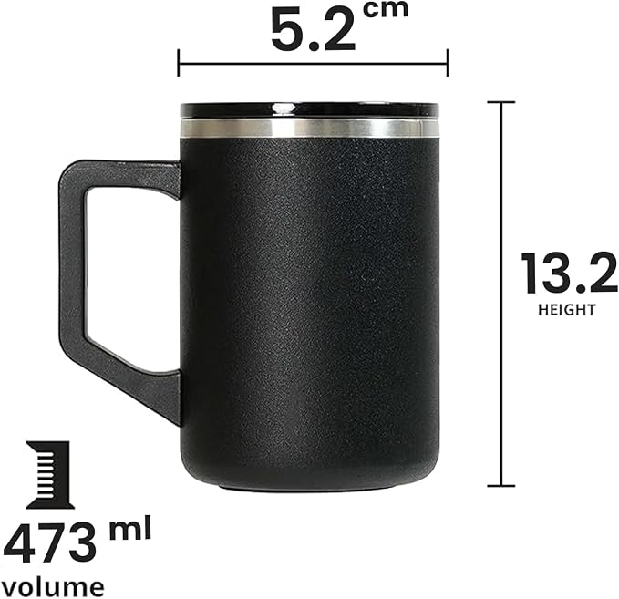 Elemental Insulated Coffee Mug - Triple-Wall Stainless Steel Summit Travel Cup for Hot and Cold Drinks - Thermal Coffee Mug with Lid and Handle for Camping, Office & Travel 16oz - Black - Image 4