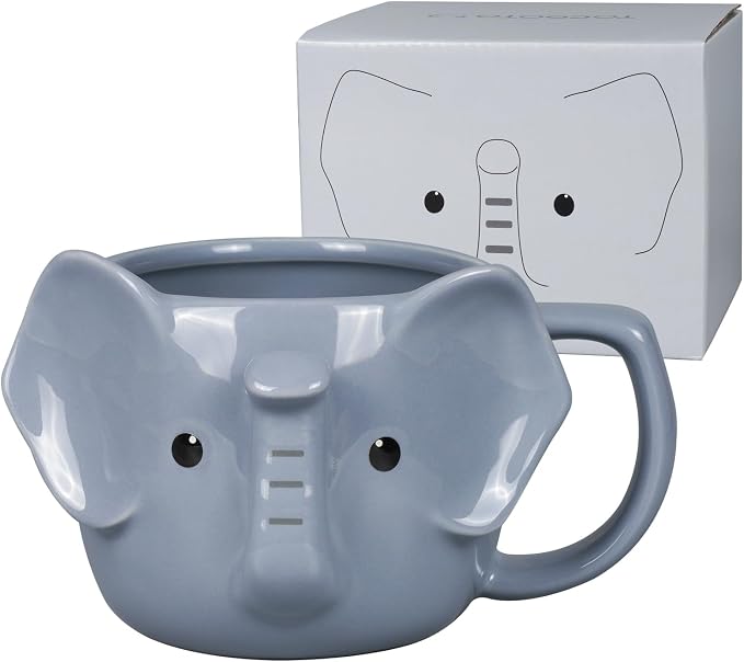 Elephant Mug 14 oz Cute Ceramic Coffee Mug 3D Porcelain Tea Mug for Women Kawaii Cup Elephant Gifts Christmas Gifts Housewarming Holiday Birthday Gifts for Women Mom Kids Men and Friend by ToCooTo