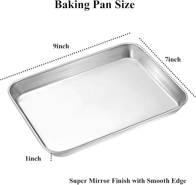 Wildone Baking Sheet with Silicone Mat Set, Set of 4 (2 Sheets + 2 Mats), Wildone Stainless Steel Cookie Sheet Baking Pan with Silicone Mat, Size 9 x 7 x 1 inch, Non Toxic & Heavy Duty & Easy Clean - Image 2
