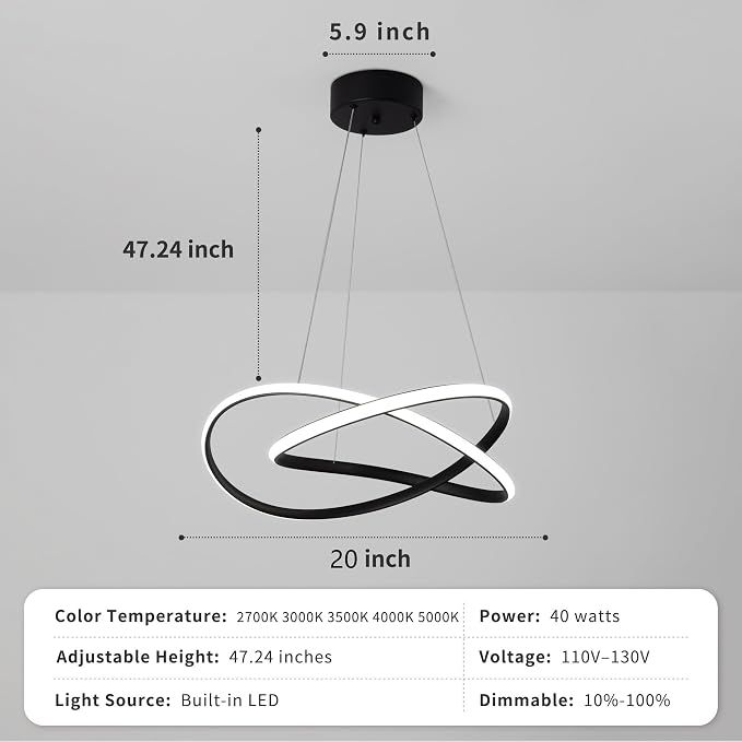 Modern LED Chandelier for Dining Room Pendant Light Fixture 40W | 5CCT/2700K-5000K,Dimmable,For Bedroom,Living Room,Dining Room,Kitchen,Kids Nursery,Home Office - Image 4