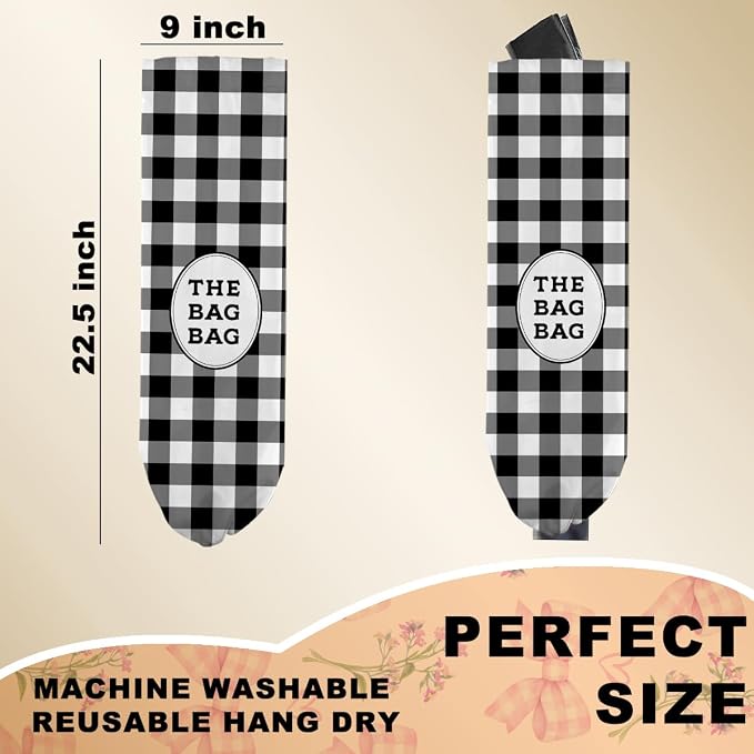 Black White Buffalo Check Plaid Plastic Bag Holder for Kitchen Essentials | Wall Mount Grocery Bag Holder for Plastic Bags, Minimalist Reusable Grocery Bags Storage Dispenser for Home Kitchen - Image 2