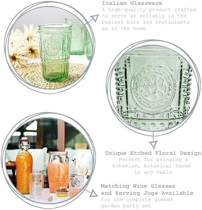 Bormioli Rocco Romantic Set Of 4 Tumbler Glasses, 11.5 Oz. Colored Crystal Glass, Pastel Green, Made In Italy. - Image 6