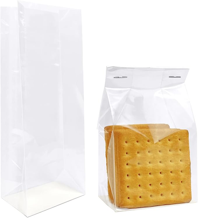 Morepack Gusseted Flat Bottom Cellophane Bags 3x2x8 In 50Pcs | Smore Bags with Paper Insert (Mini Size) by Morepack