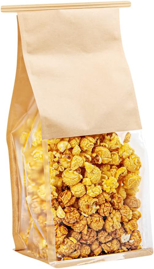 Bag Tek 5.1 x 4.1 x 11.2 Inch Tin Tie Bags With Windows, 100 Resealable Bakery Bags With Windows - Flat Bottom, For Cookies or Coffee Beans, Kraft Cotton Paper Tin Tie Bags - Restaurantware - Image 8