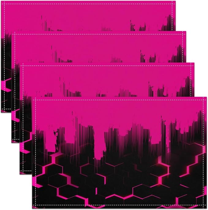 Feelyou Hot Pink Honeycomb Placemats Set of 4 18"x12" Hexagonal Table Place Mats, Decor Abstract Geometrical Placemat for Kitchen Dining Table Decor Indoor Outdoor Geometric by Feelyou