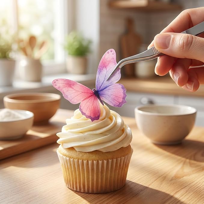 55-Piece Edible Color Gradient Butterfly Cake Decorations – Rainbow Butterfly Cupcake Toppers, Icing Decor for Birthday Party, Baby Shower, or Fondant Cakes - Image 9
