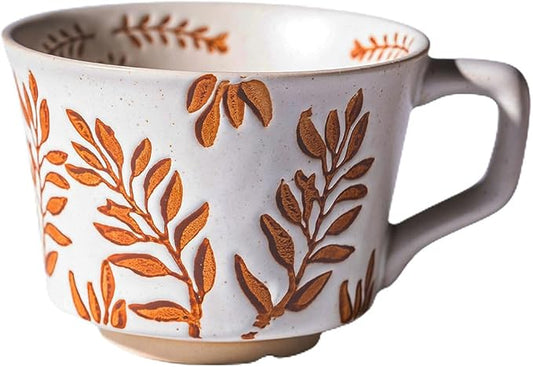 Handmade Ceramic Mugs, 12 oz Coffee Cups, Tea Mugs, Farmhouser Mug, Luxurious Cups for Office Home Microwavable, Porcelain Coffee Cups With Handle - Modern, Boho, Unique Style Wisteria Leaves by Unknown