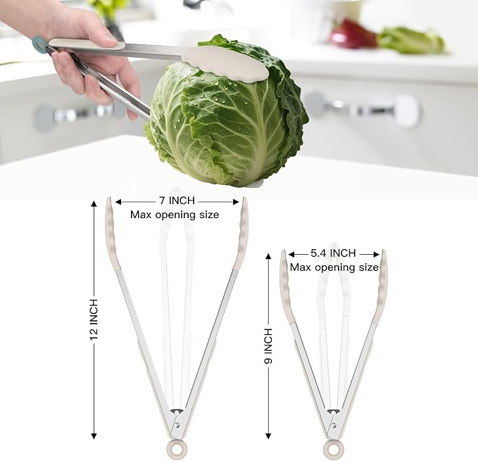 HOTEC Premium Stainless Steel Locking Kitchen Tongs with Silicon Tips, Set of 2-9" and 12",Khaki - Image 8