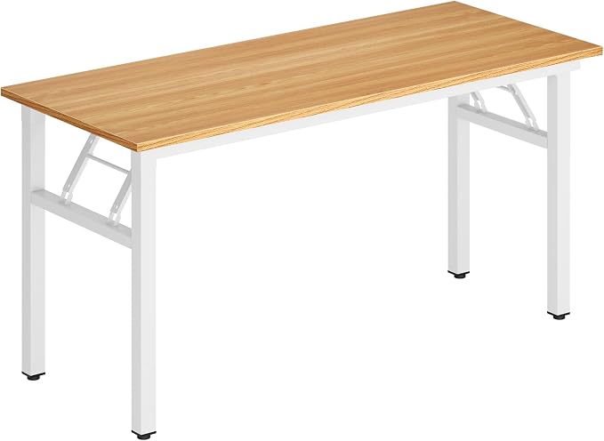 DlandHome 59.8 Inch Large Folding Computer Desk, Fully Assembled Teak White | Foldable Writing Table, Portable Activity Conference Table for Home Office, Wood Top Metal Frame, Collapsible Easy Storage - Image 9