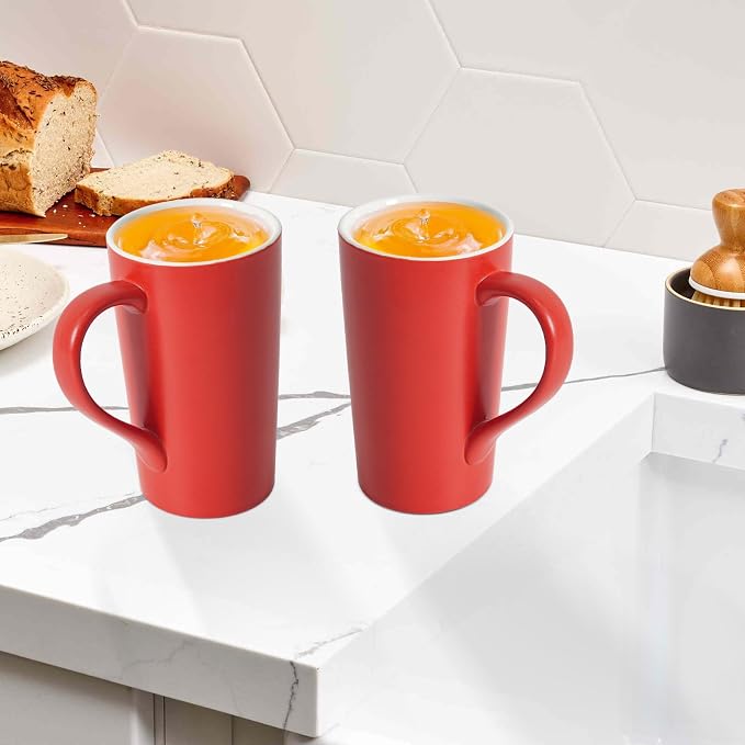 20 oz Ceramic Coffee Mugs Set of 2 Large Tall Red Porcelain Tea Cups with Handle Microwave & Dishwasher Safe Gift for Parents Dad Mom Friends - Image 3