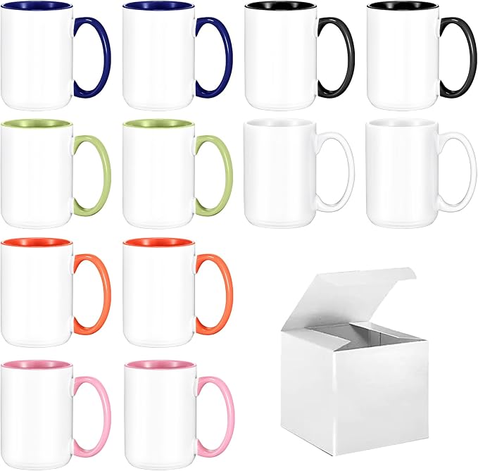 TANGLONG 12PCS 15oz Sublimation coffee Mugs - 6 Assorted Colors-with Box | Heat Sensitive Coffee Mugs for homemade gifts,Home ,Kitchen,office,casual dringking water,juice,milk,latte by TANGLONG