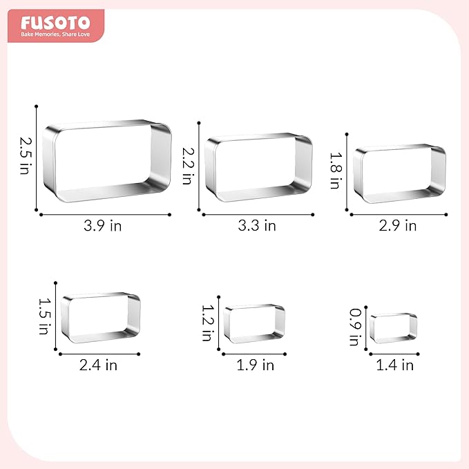 6PCS Rectangle Cookie Cutters Set, Stainless Steel Kitchen Baking Supplies, for Biscuit, Homemade Cookies, Cake Decorating, Geometric Cookie Cutter, (1.5", 2", 2.5", 3", 3.5", 4"), Rectangle