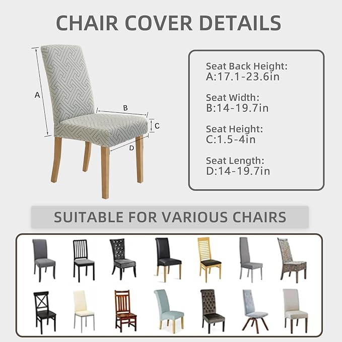 Promindfly Dining Chair Covers, 3D Jacquard Fabric Chair Covers for Dining Room, Anti-Scratch Chair Covers Set of 4, Stretch Washable Dining Chair Covers for Kitchen, Hotel - Image 5
