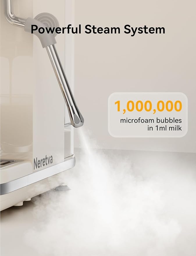Neretva Espresso Machine 20 Bar Super Compact Espresso Coffee Machine-Beige | Professional Stainless Steel Espresso Maker with LED Display and Powerful Steam for Home Baristas to Make Latte, Cappuccino - Image 5