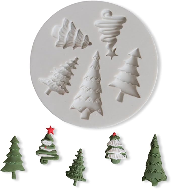 1 Pcs Christmas Tree Silicone Molds Cake Pans Cookie Trays Handmade Soap 5-Cavities Making Molds for Chocolate Pudding Jelly Muffin Cups Kitchen Baking Candy Decoration