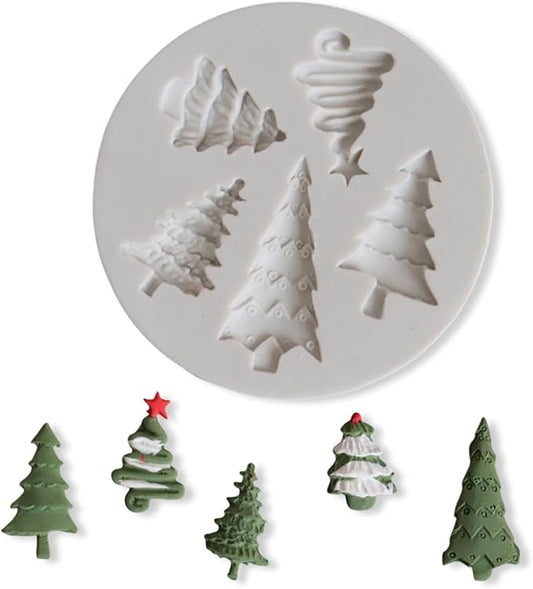 1 Pcs Christmas Tree Silicone Molds Cake Pans Cookie Trays Handmade Soap 5-Cavities Making Molds for Chocolate Pudding Jelly Muffin Cups Kitchen Baking Candy Decoration