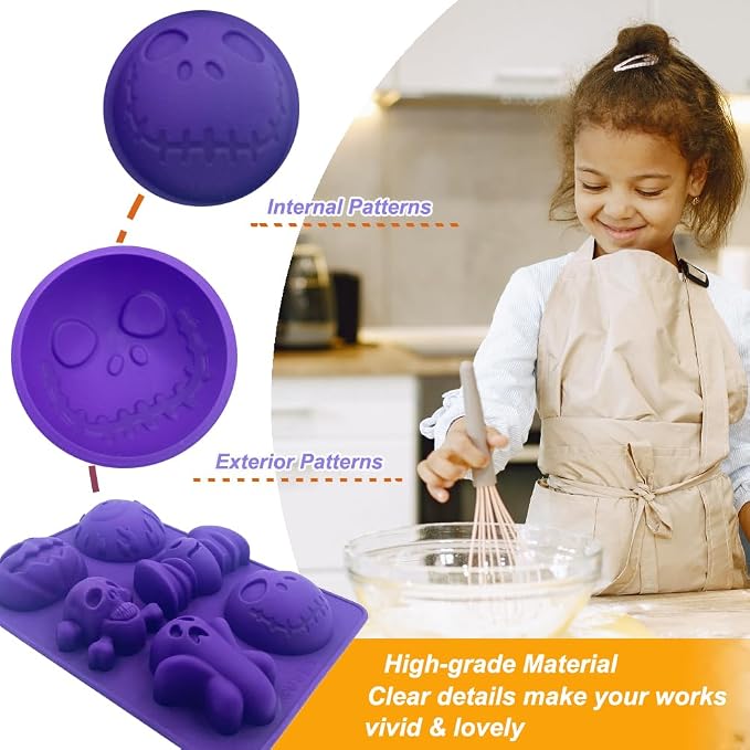 2 Pack Halloween Silicone Molds 6 Cavity Halloween Themed Molds Baking Mould Tray DIY Baking Tool for Aromatherapy Candles Chocolate Pudding Dessert Jelly Soap Cupcake Topper for Halloween Party Treat - Image 4