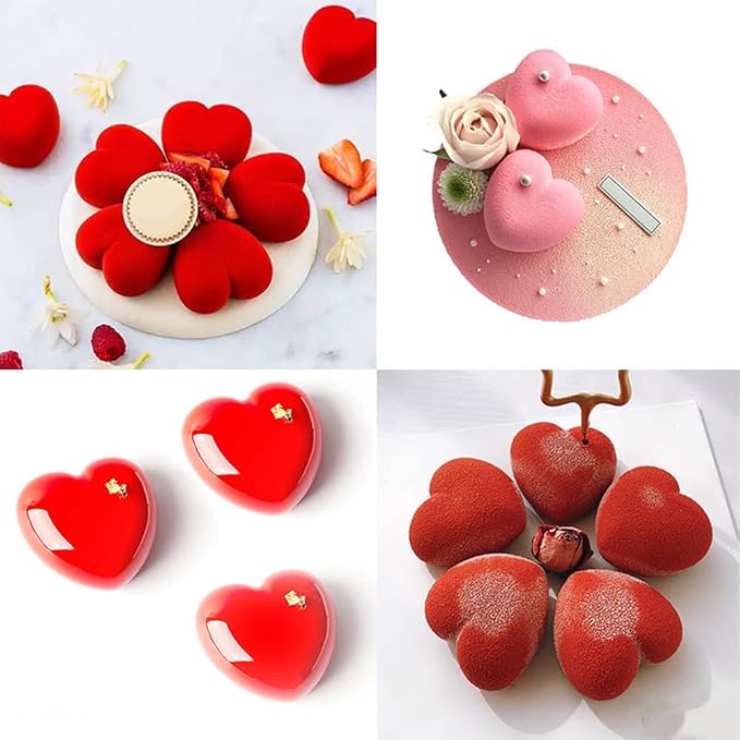 2 Pcs 3D Heart Shape Mold for Chocolate and Dessert Making | Flexible silicone for easy unmolding, Non-stick surface for clean shaping results, Heat resistant for baking and freezing use - Image 2