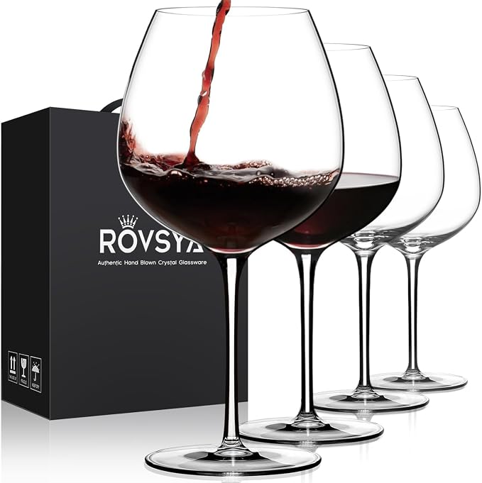 OJA Wine Glasses Set, Crystal Red Hand Blown Wine Glass, Set of 4,23.5 oz | Large, Burgundy, Ultra-thin, Light for Wine Tasting, Perfect Gifts, Valentine's Day, Anniversary, Birthday by oja