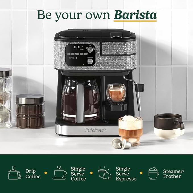 Cuisinart Coffeemaker, Coffee Center Barista Bar 4-In-1 Coffee Machine, Single-Serve Coffee, Espresso & Nespresso Capsule Compatible, 12-Cup Carafe, Silver Crystal, SS-4N1SC - Image 2