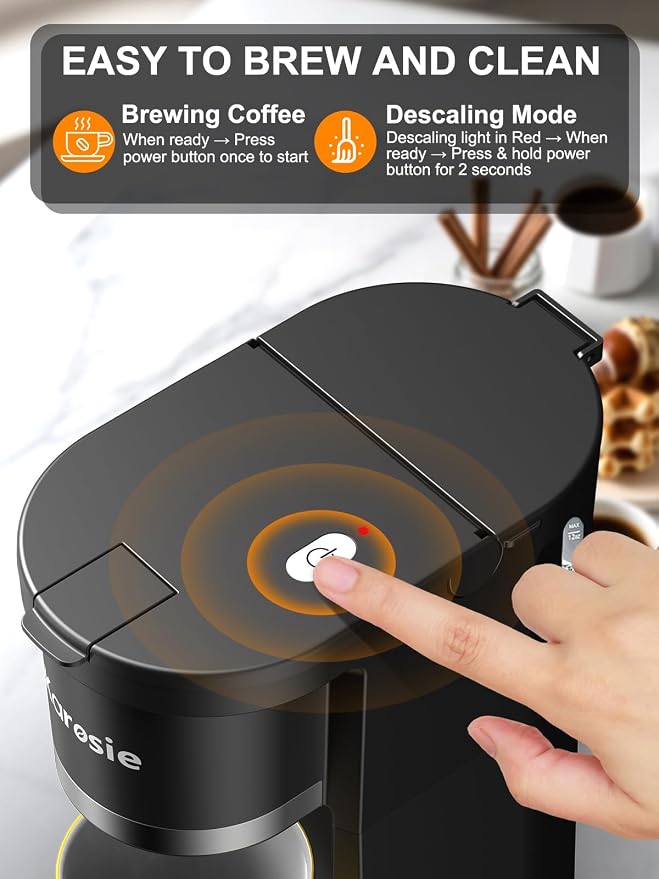 Small Single Serve Coffee Maker, Fast Brew for Pods & Ground Coffee, 6-12 Oz Brew Sizes, One-Button Single Cup Coffee Maker, Coffee Machine with Descaling Reminder,Black - Image 5