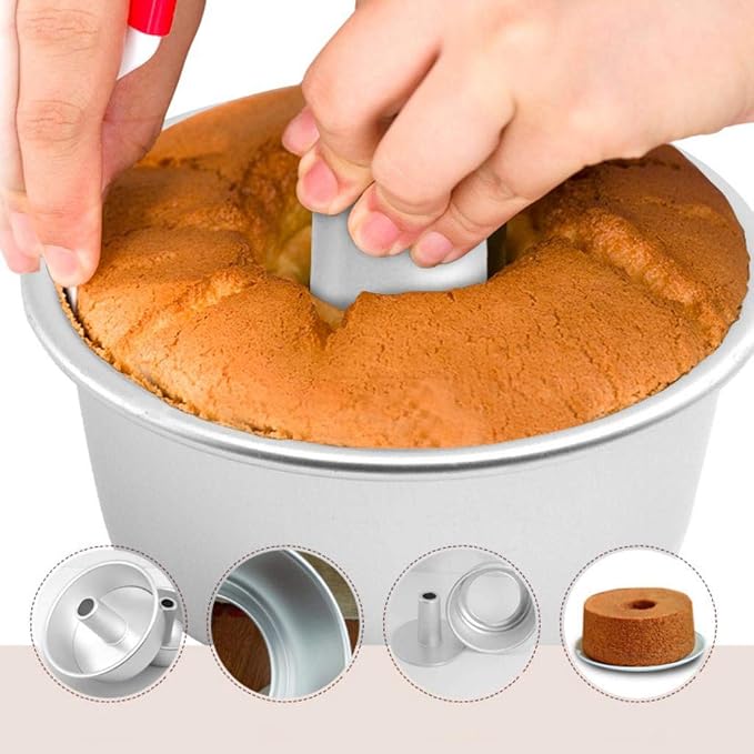 Set of 3 Pieces Angel Food Cake Pan Aluminum Non-Stick Round Chiffon Cake Baking - 8 inch - Image 2