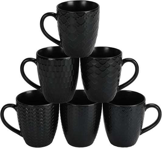 Schliersee 16 OZ Black Coffee Mugs Set of 6, Geometric Pattern Ceramic Coffee Mug Cups for Latte, Tea, Cappuccino, Mocha, Cocoa, Espresso cups by Schliersee